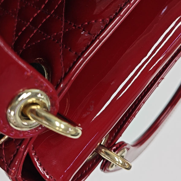 Lady Dior Mini Cannage Patent Leather Red