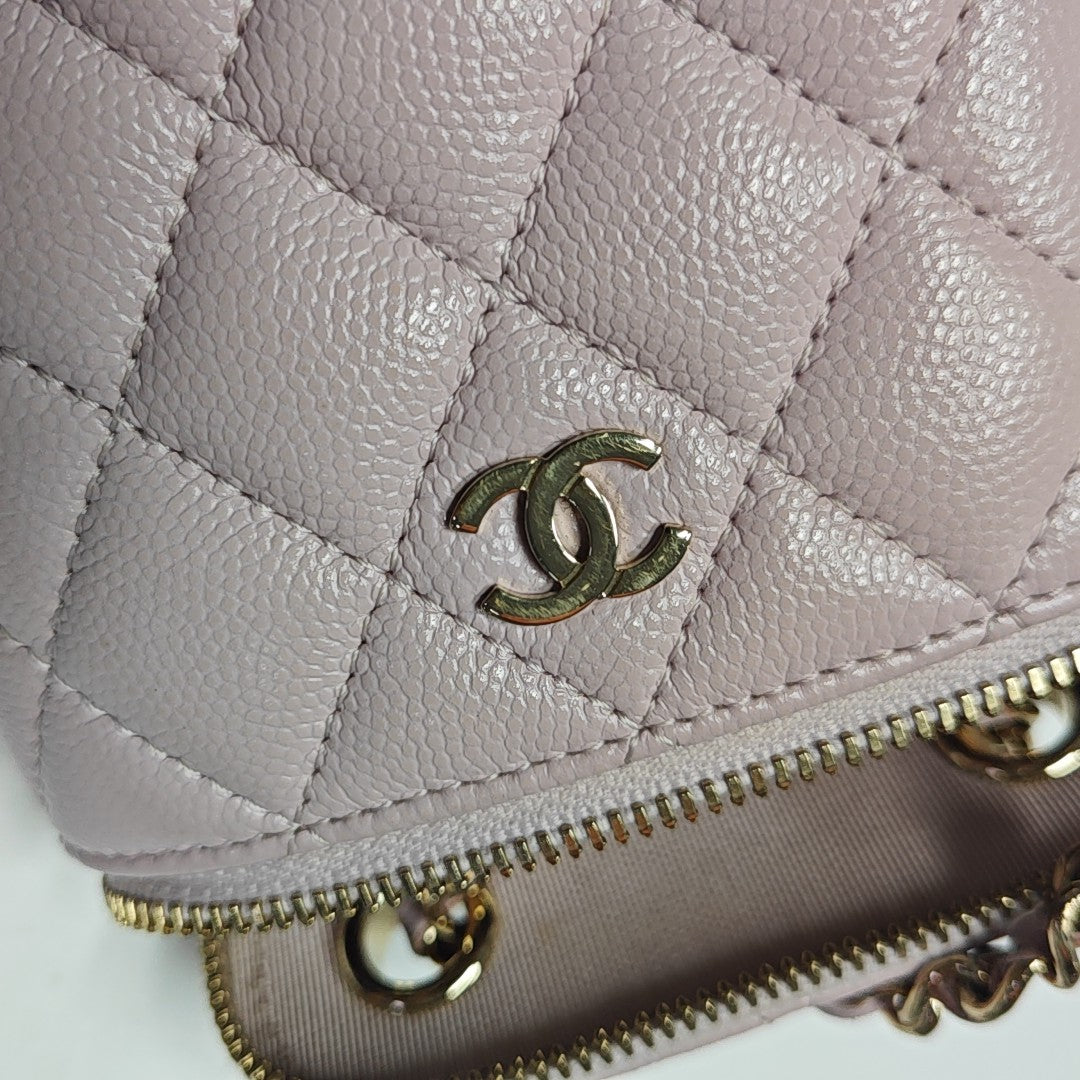 VANITY CASE Mini Quilted Grained Calfskin Pink