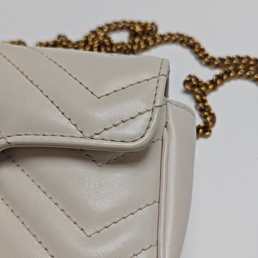 GG Marmont Mini Quilted Calfskin White