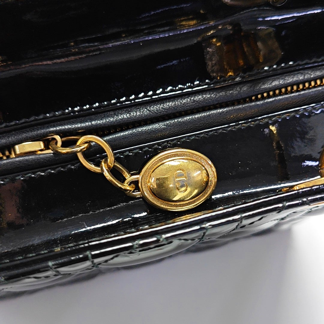 Authenticated pre-owned  Lady Dior Medium Quilted Patent Leather Black - Tote Bag at Looply