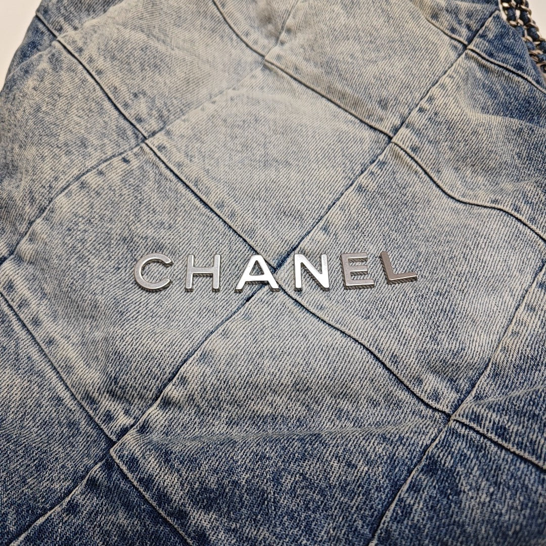 CHANEL 22 Small Quilted Denim Blue