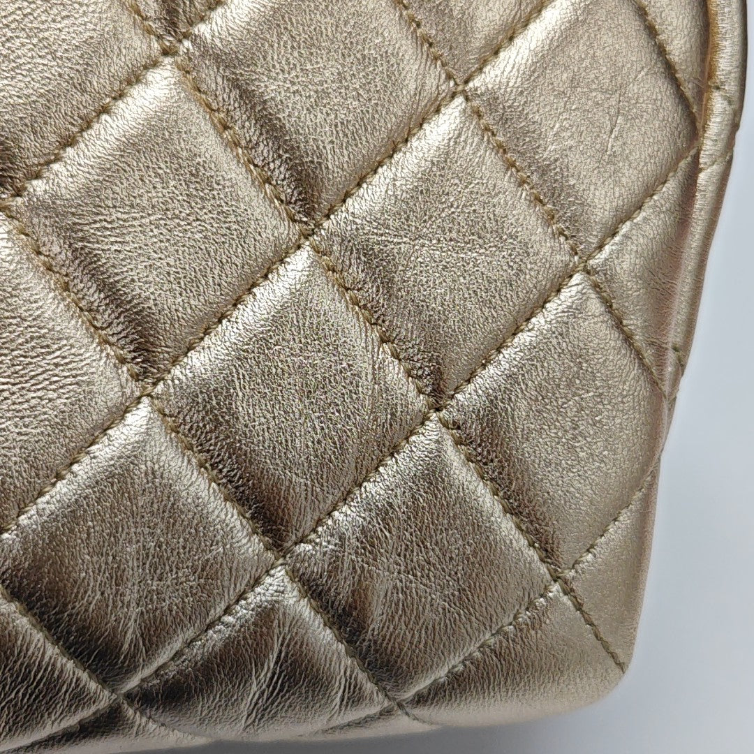 Quilted Lambskin Top Handle Bag Gold