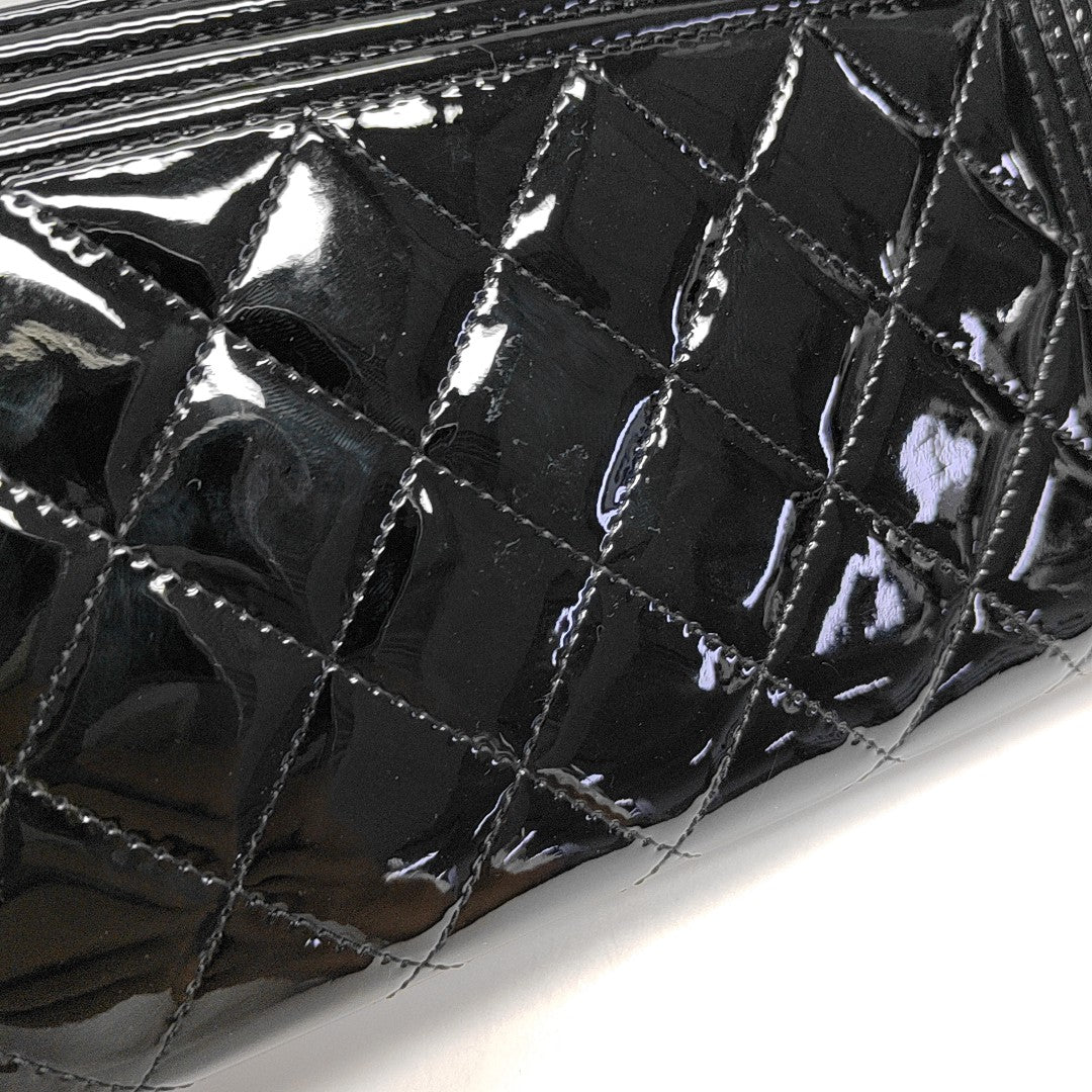 BOY CHANEL Mini Quilted Patent Leather Black Wallet