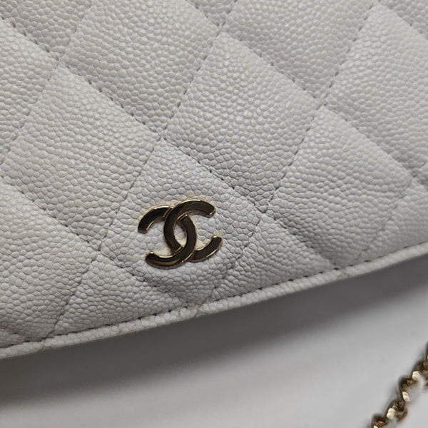 Quilted Grained Calfskin Shoulder Bag White
