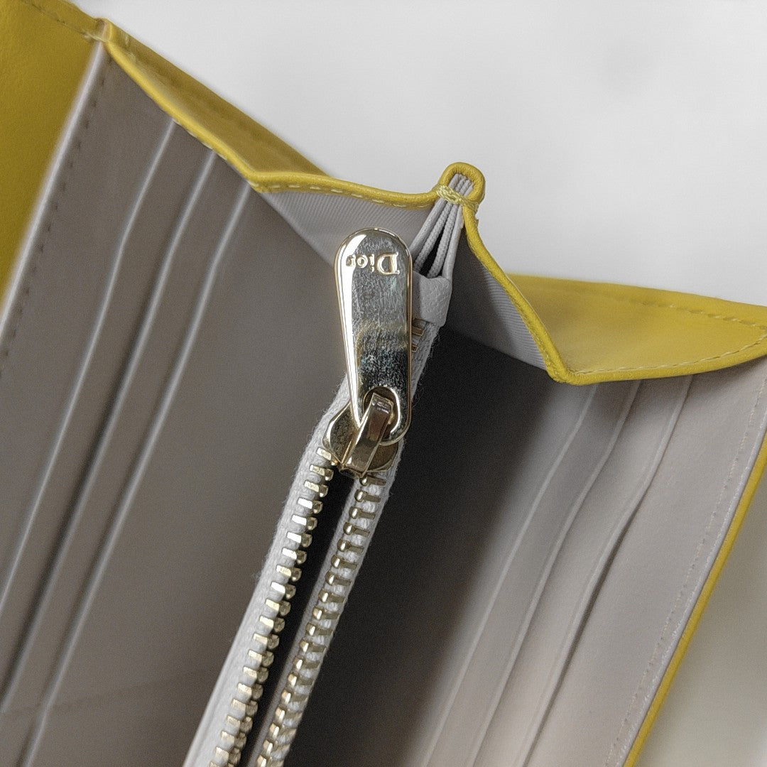 Miss Dior Cannage Lambskin Yellow Wallet