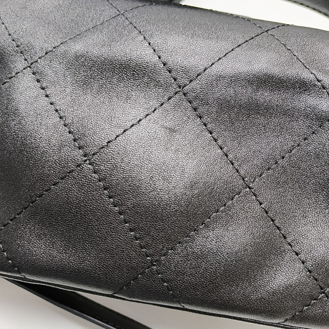 Quilted Lambskin Top Handle Bag Black