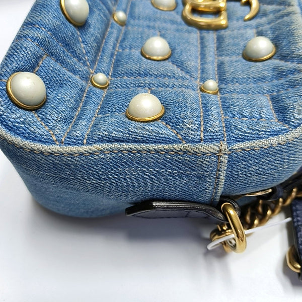 GG Marmont Small Quilted Canvas Blue