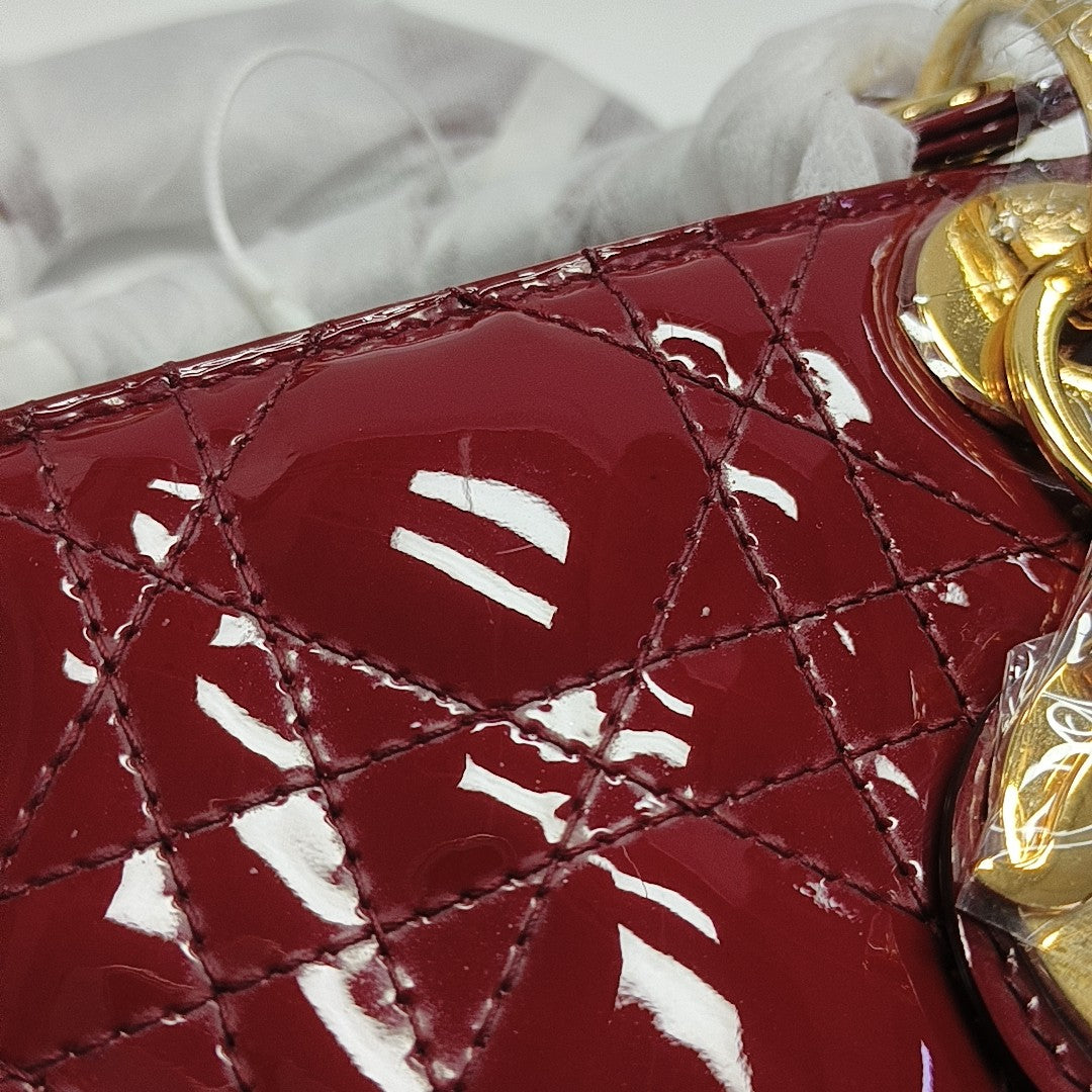Lady Dior Mini Cannage Patent Calfskin Red