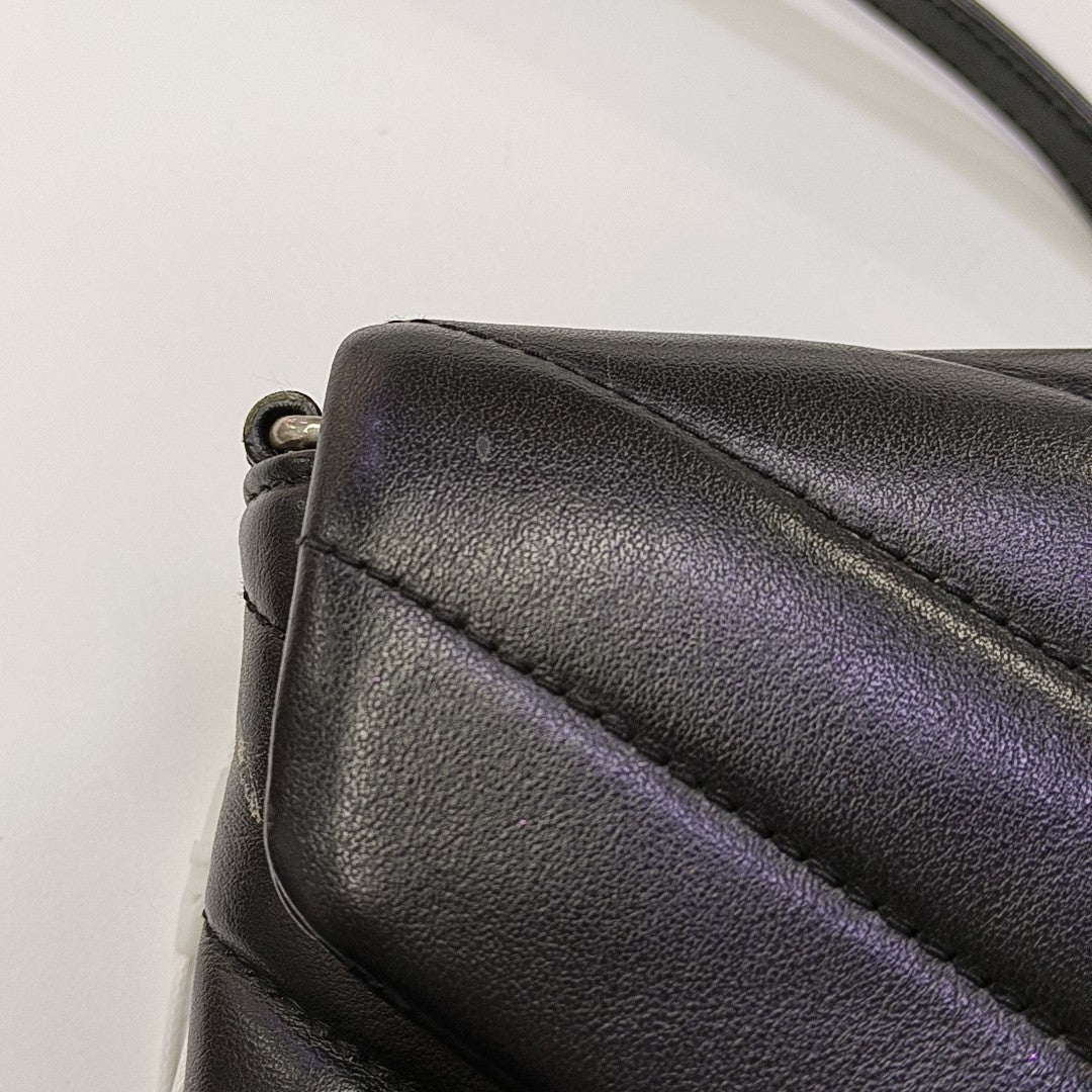 Chevron Calfskin Shoulder Bag Black