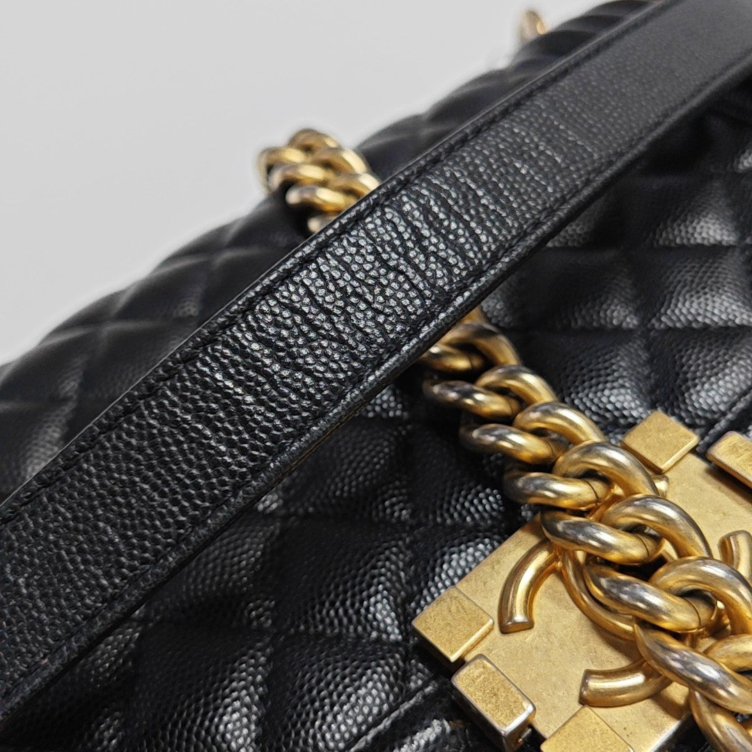 BOY CHANEL Medium Quilted Grained Calfskin Black