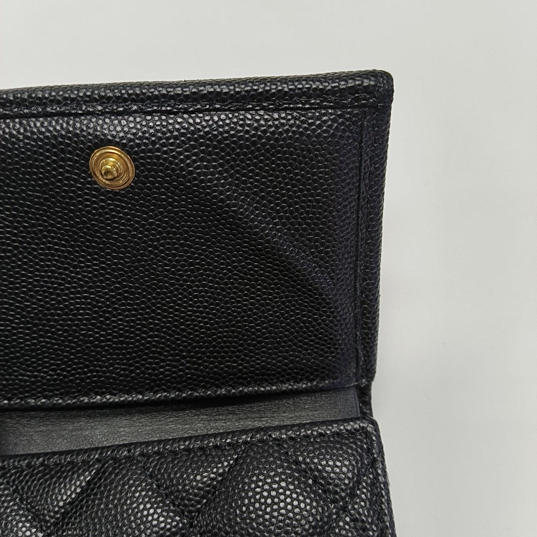 Quilted Grained Calfskin Wallet Black
