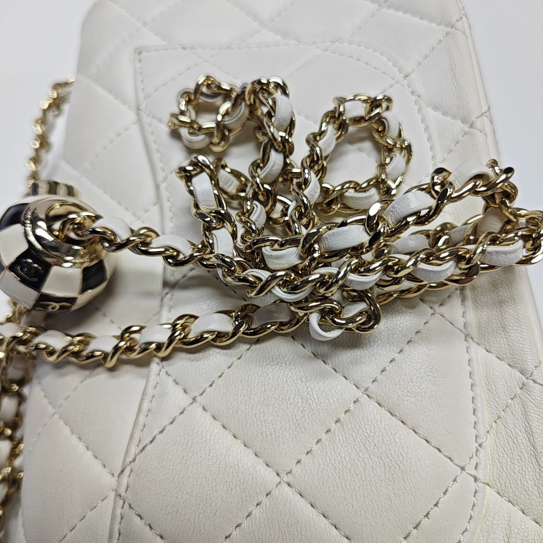 Quilted Lambskin Shoulder Bag White