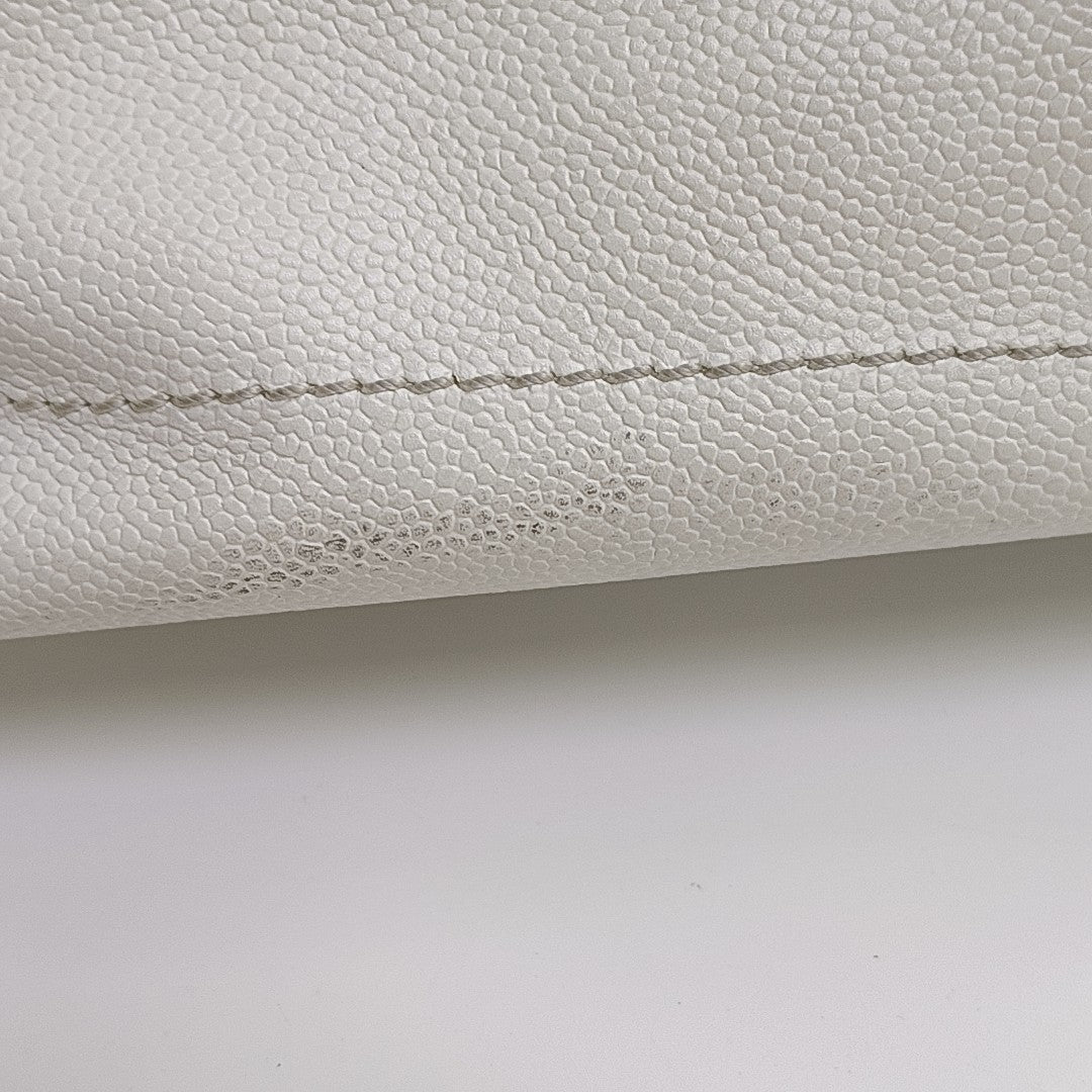 Quilted Grained Calfskin Shoulder Bag White