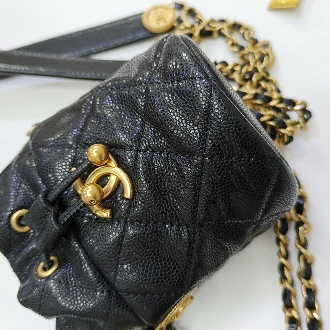 22A Mini Quilted Grained Calfskin Black