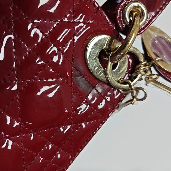 Lady Dior Mini Cannage Patent Calfskin Red