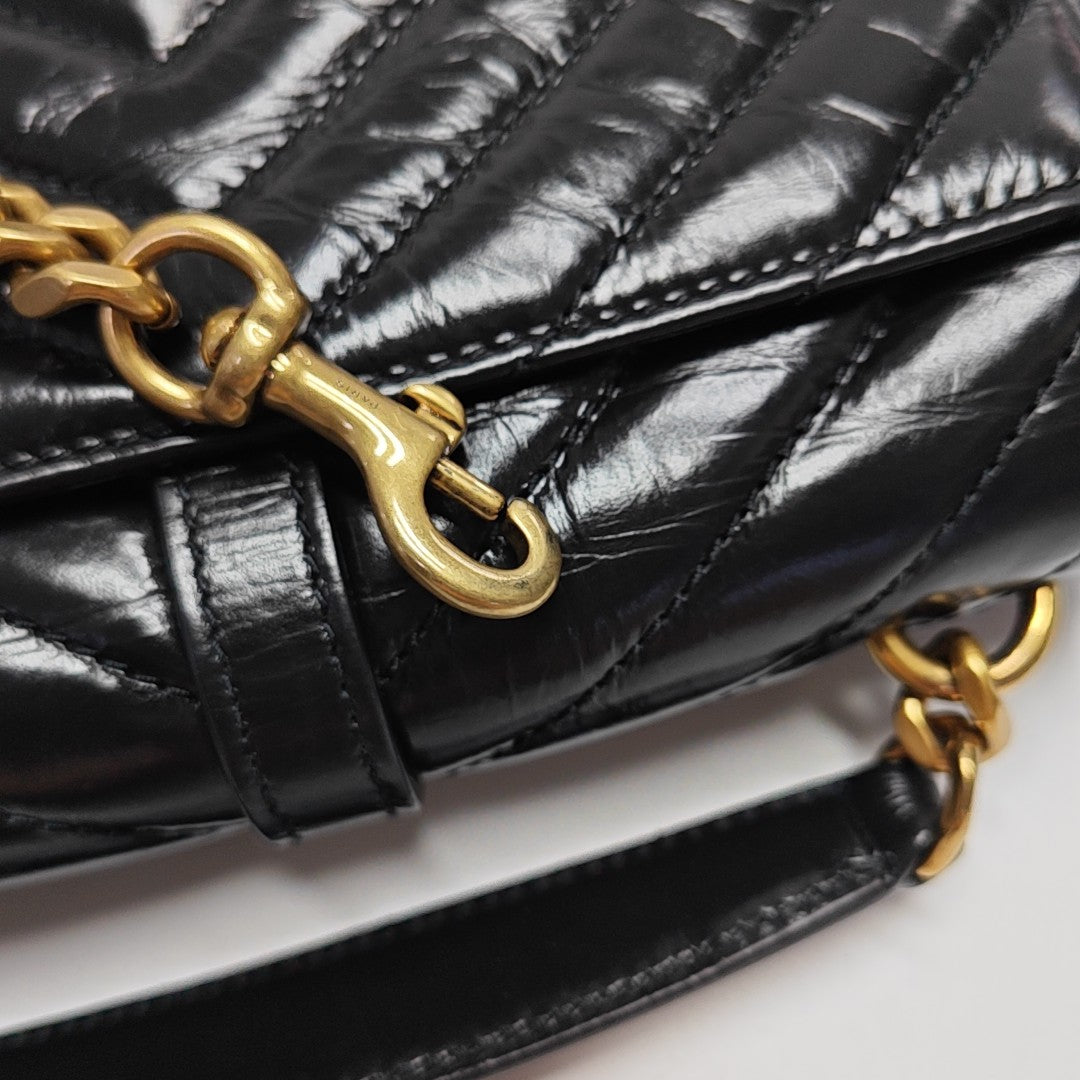 ENVELOPE Small Chevron Calfskin Black