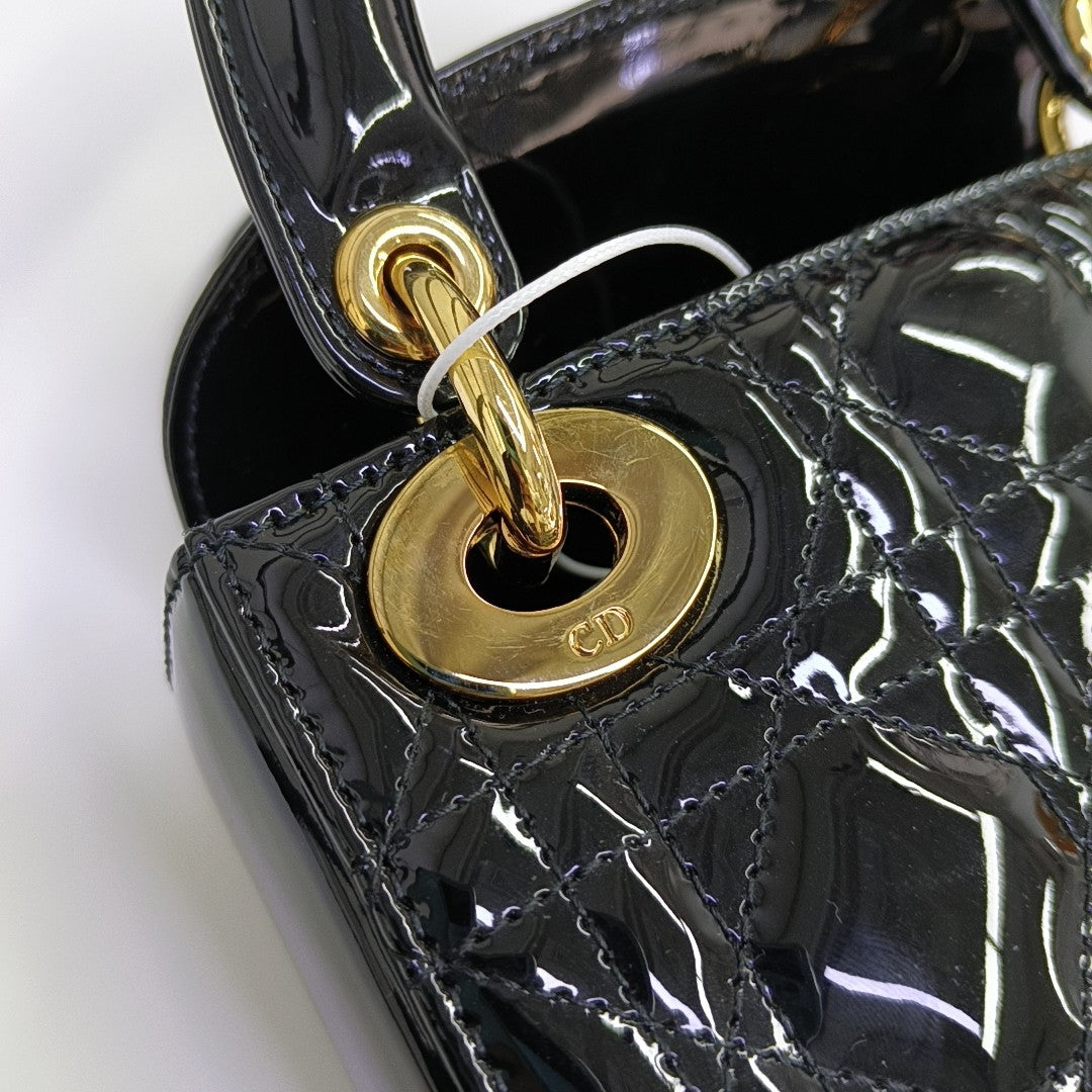 Lady Dior Mini Cannage Patent Leather Black