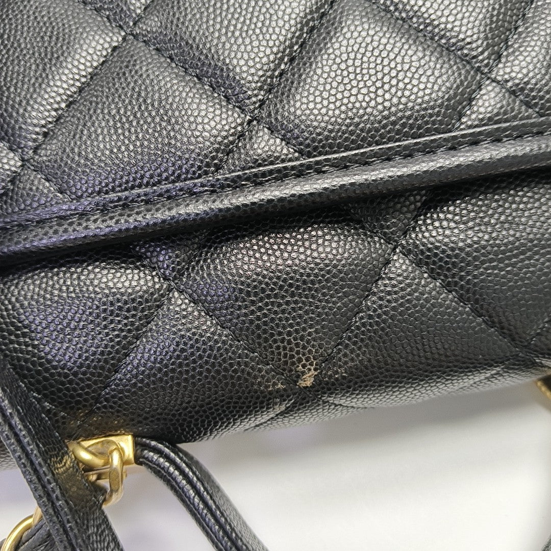Quilted Grained Calfskin Backpack Black