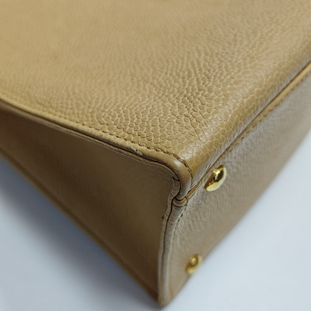 LOGO EMBROIDERED Grained Calfskin Beige