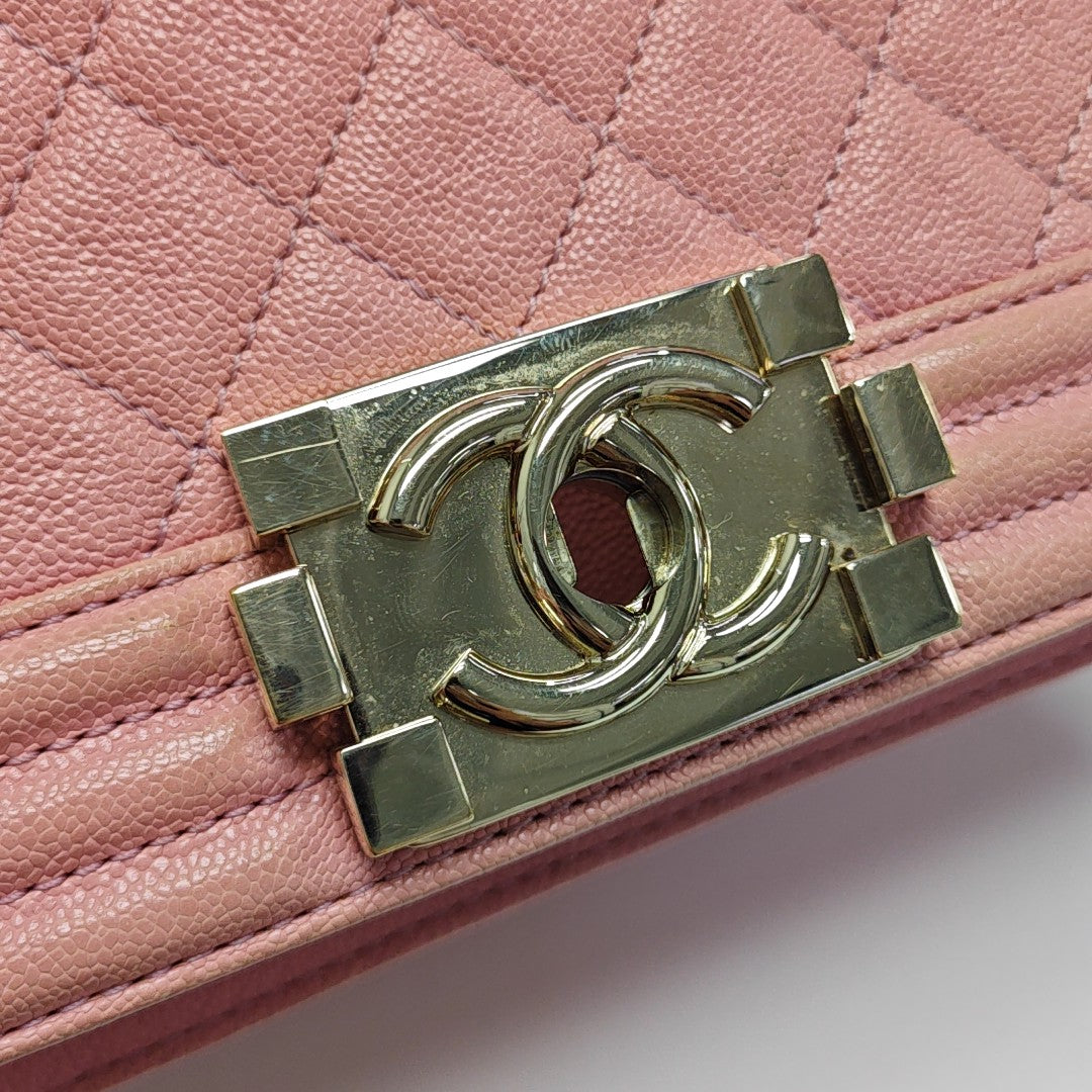 BOY CHANEL Mini Quilted Grained Calfskin Pink