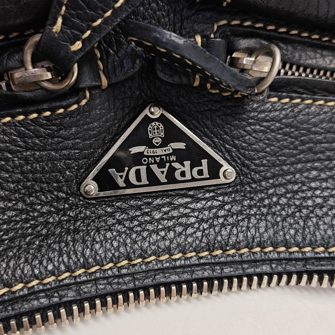 Leather Top Handle Bag Black
