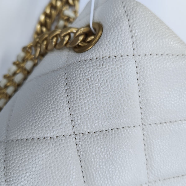 Quilted Grained Calfskin Backpack White