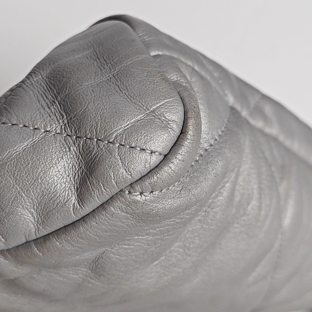 Quilted Calfskin Tote Bag Silver