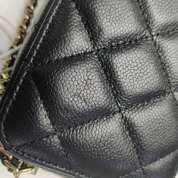 Quilted Grained Calfskin Shoulder Bag Black