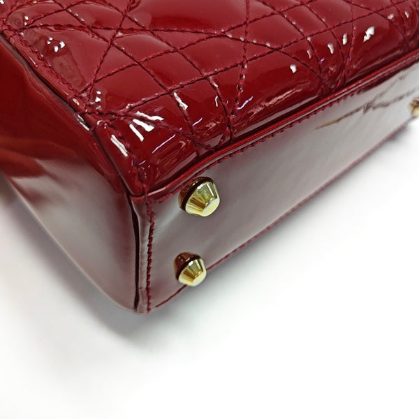 Lady Dior Mini Cannage Patent Calfskin Red