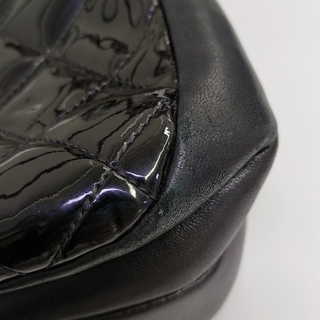 Quilted Patent Leather Shoulder Bag Black