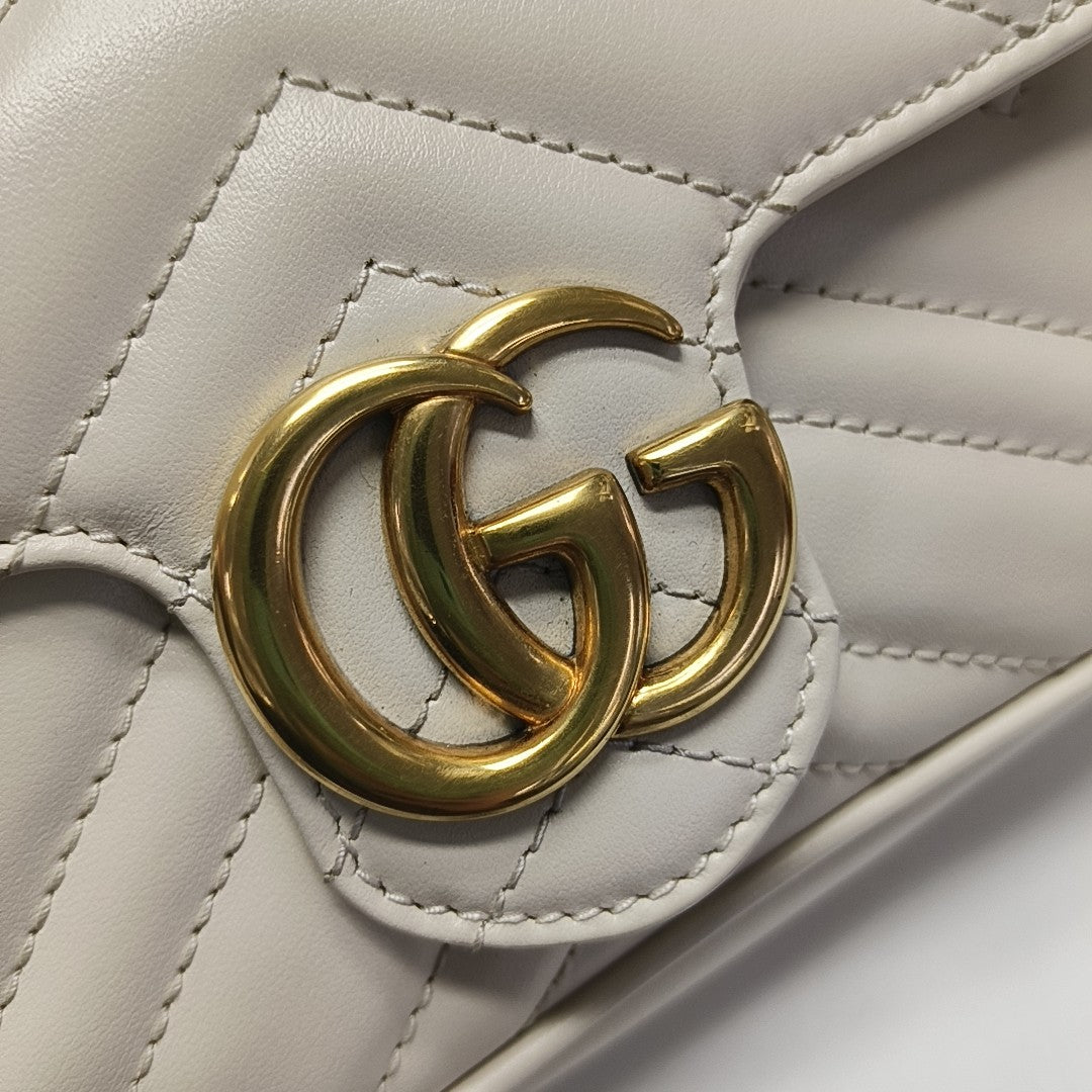 GG Marmont Mini Quilted Calfskin White