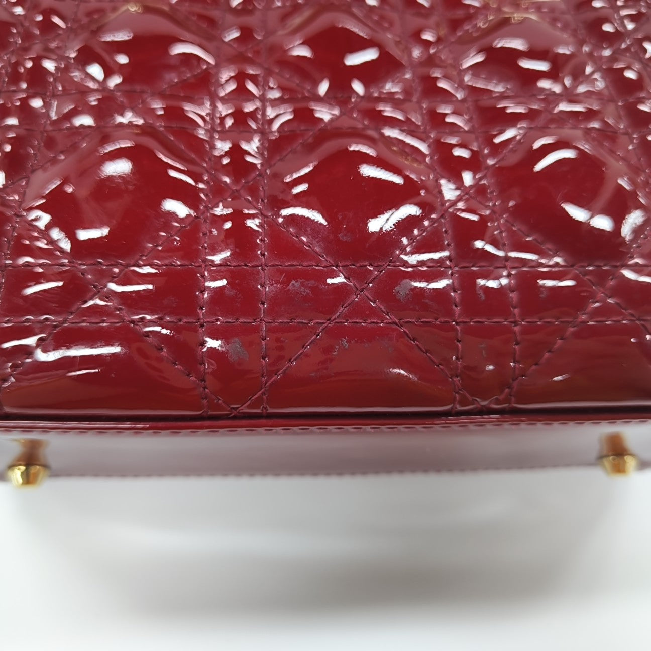 Lady Dior Mini Cannage Patent Calfskin Red