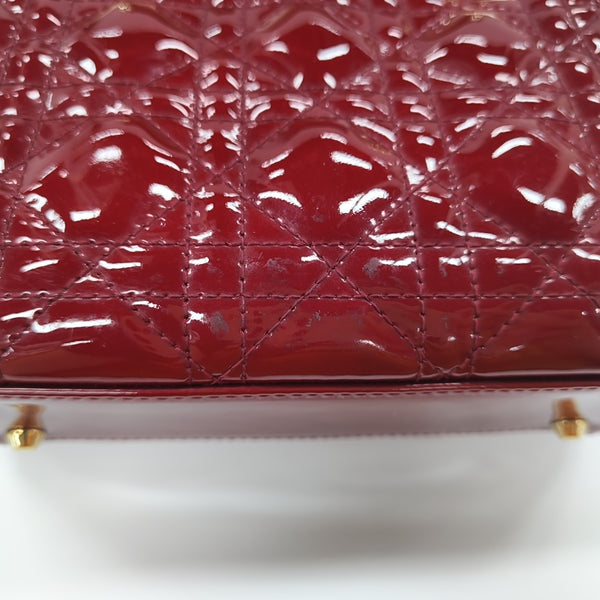 Lady Dior Mini Cannage Patent Calfskin Red