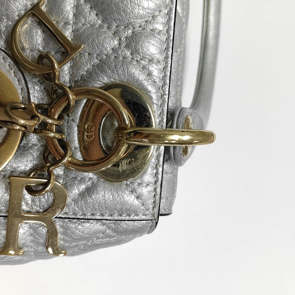 Authenticated pre-owned  Lady Dior Mini Cannage Lambskin Silver - Tote Bag at Looply