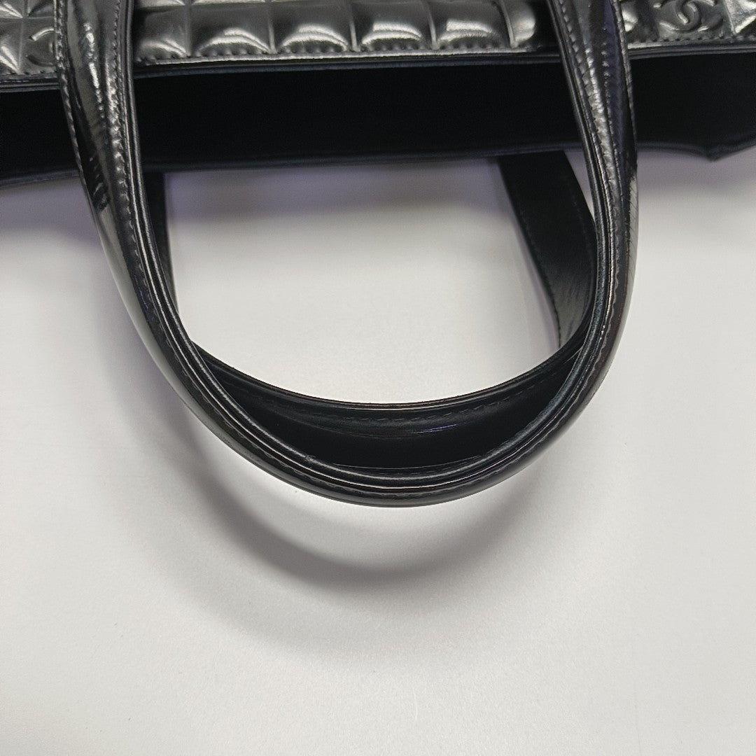 Quilted Patent Leather Tote Bag Black