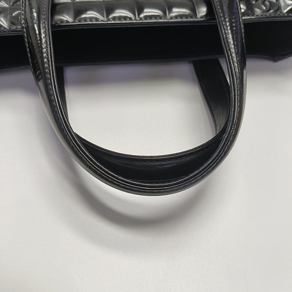 Quilted Patent Leather Tote Bag Black