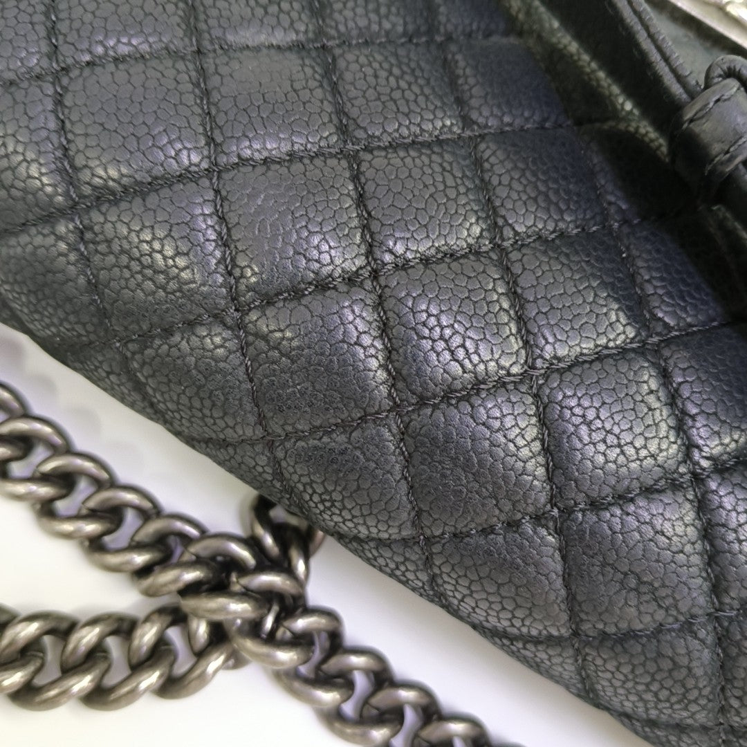 BOY CHANEL Medium Quilted Grained Calfskin Black