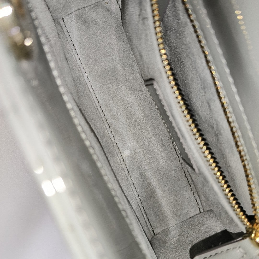 Authenticated pre-owned  Lady Dior Mini Quilted Patent Leather Grey - Tote Bag at Looply