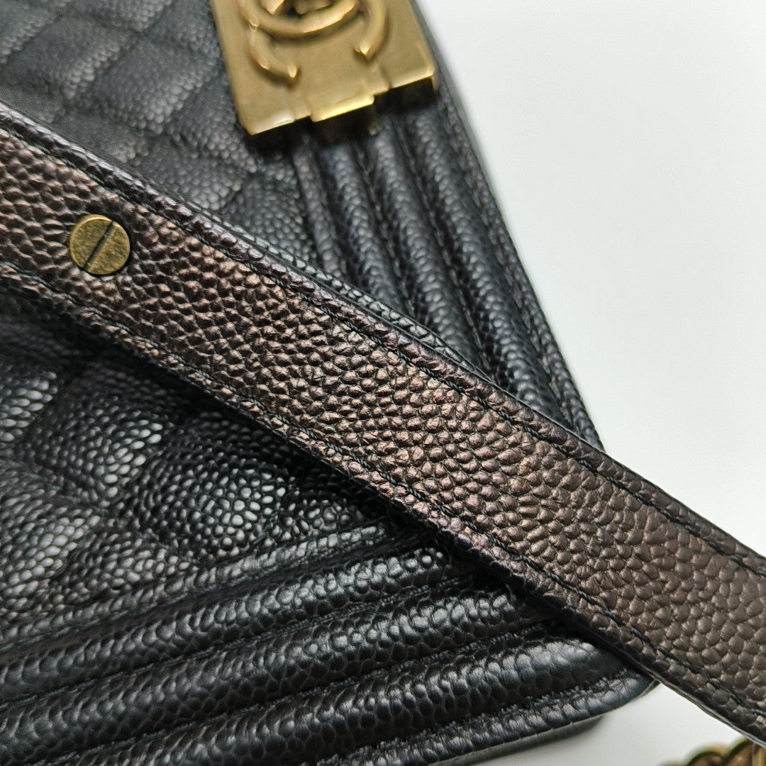 BOY CHANEL Medium Quilted Grained Calfskin Black