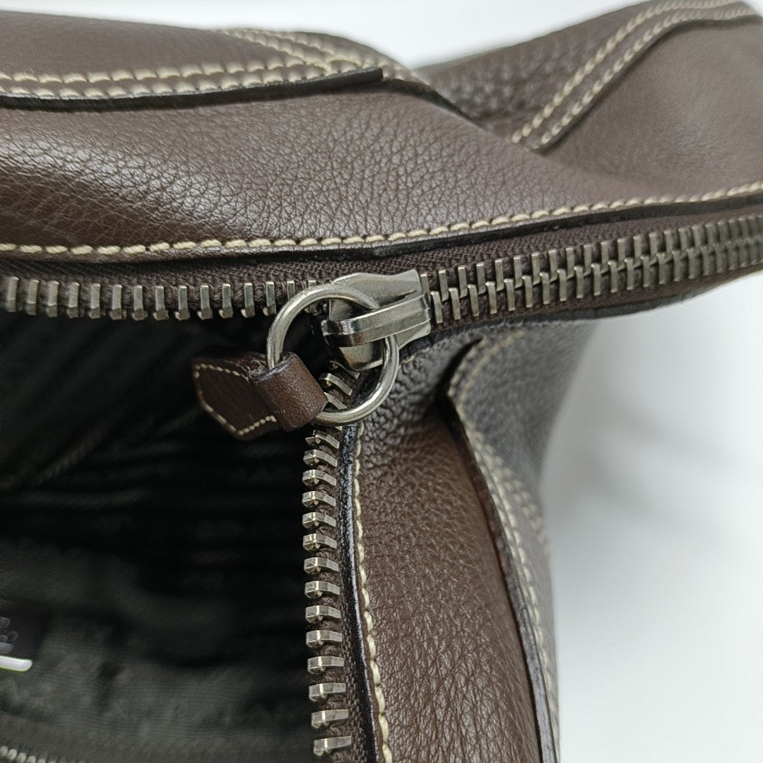 Calfskin Top Handle Bag Brown