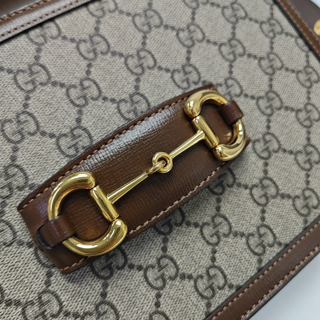 Horsebit 1955 Medium Monogram Coated Canvas Beige