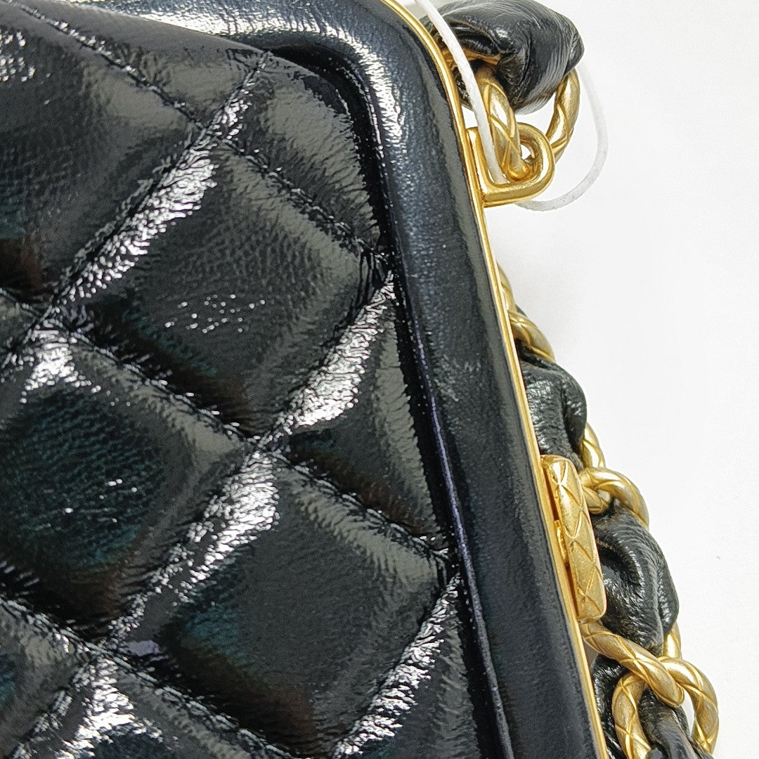 Quilted Patent Leather Shoulder Bag Black