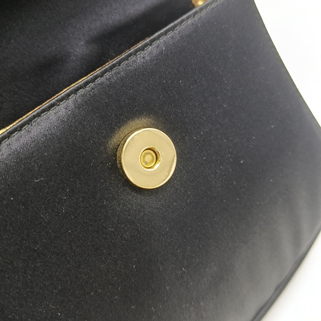 Silk Satin Top Handle Bag Black