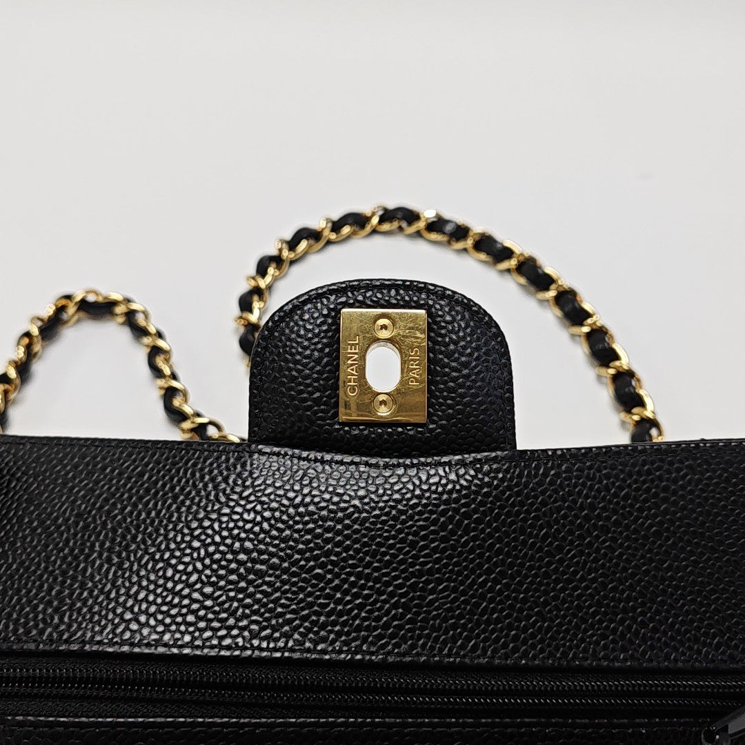CLASSIC FLAP Small Quilted Grained Calfskin Black