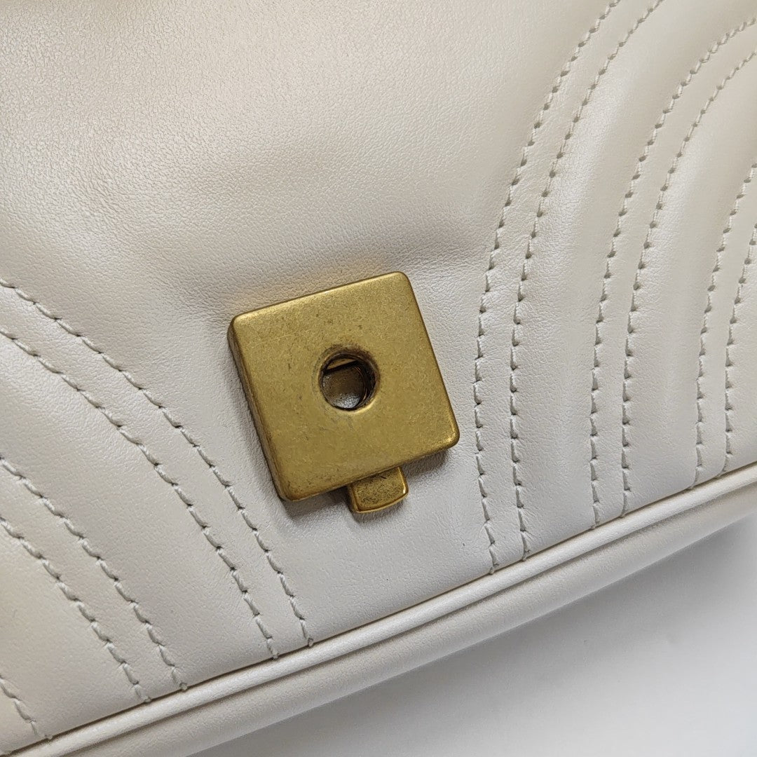 GG Marmont Small Quilted Calfskin White