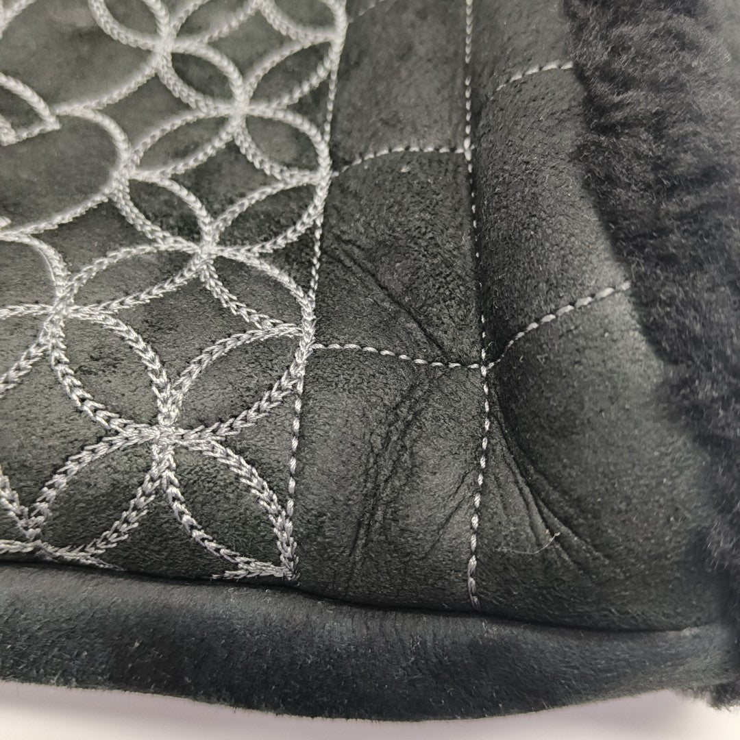 Quilted Fabric Top Handle Bag Black