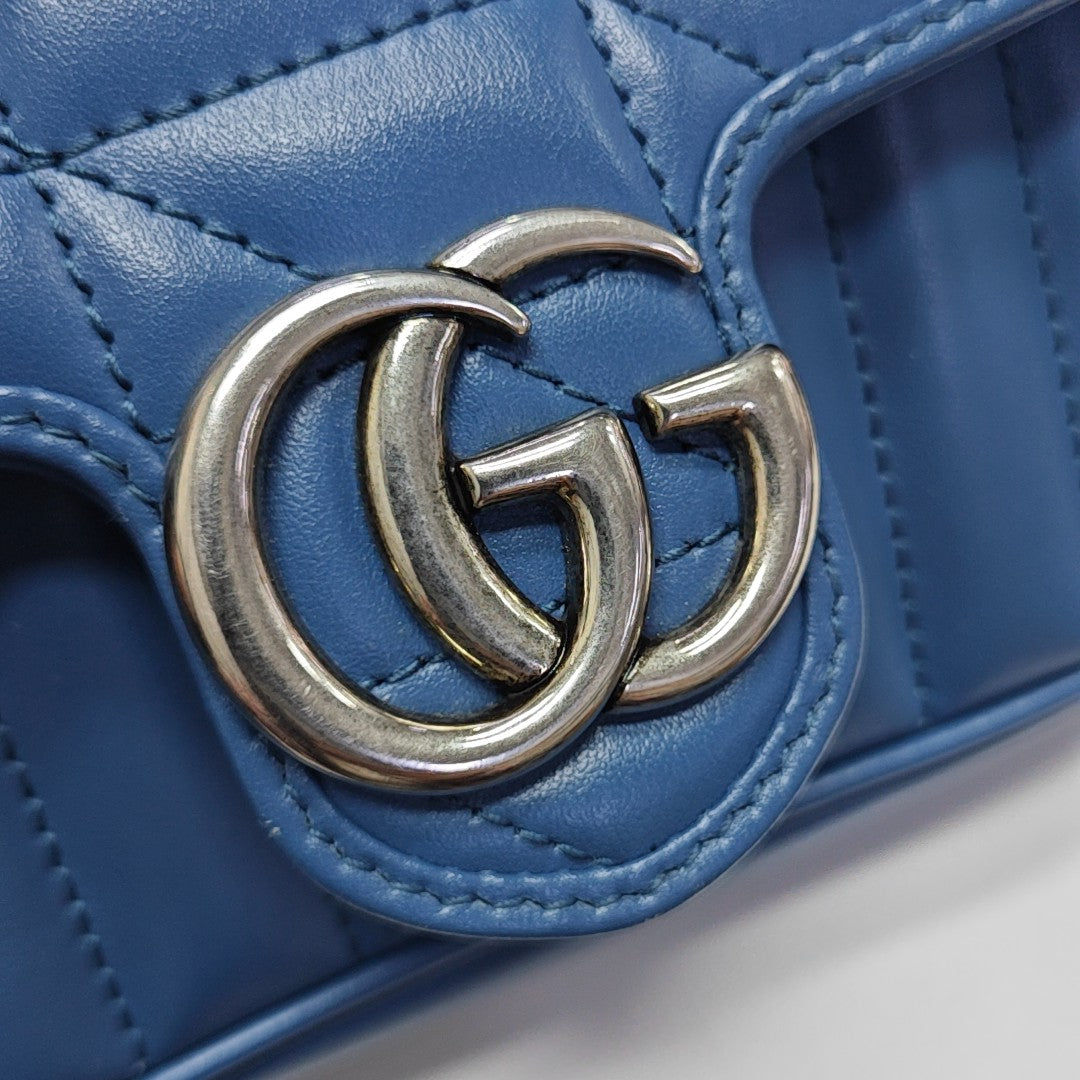 GG Marmont Mini Quilted Calfskin Blue