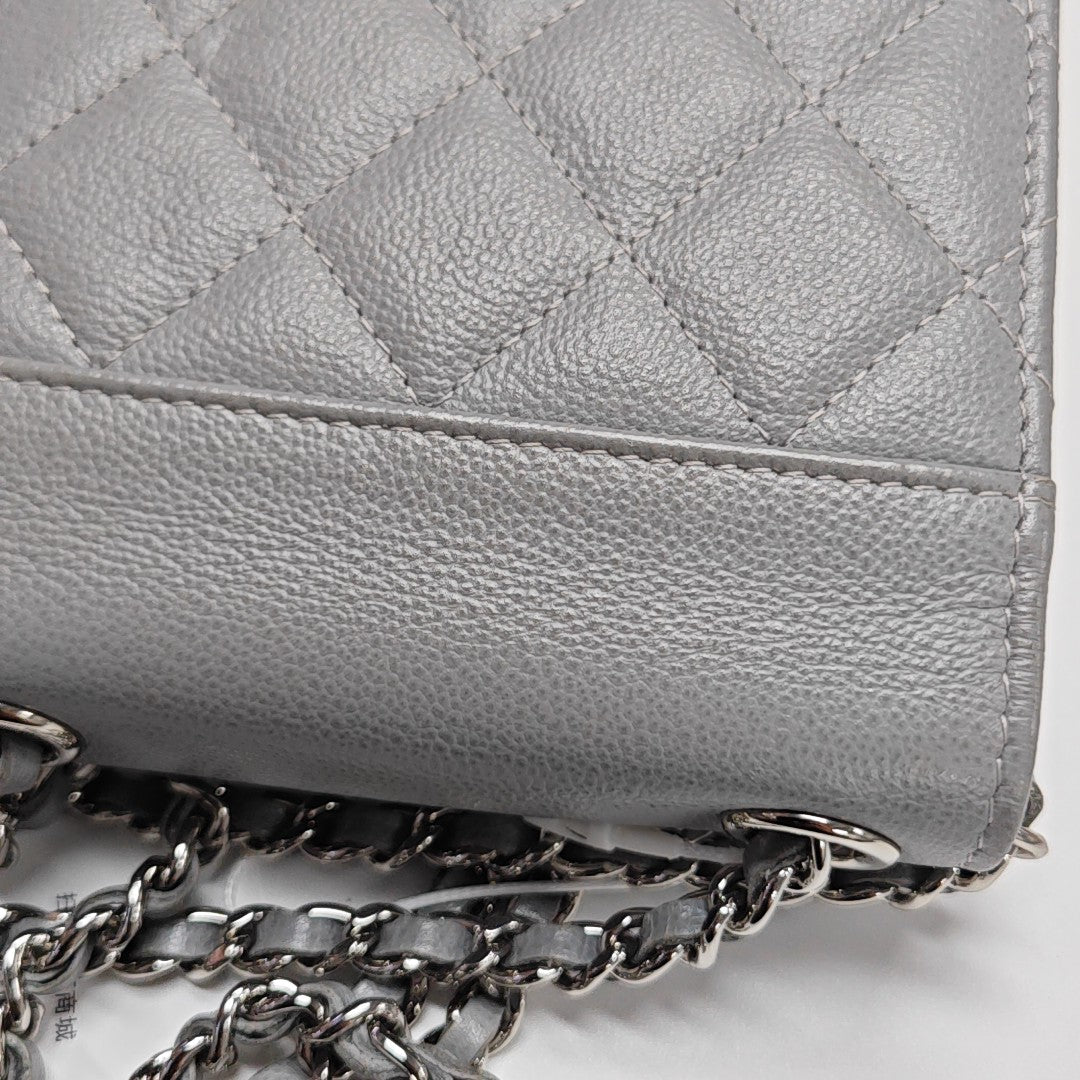 Quilted Grained Calfskin Shoulder Bag Gray