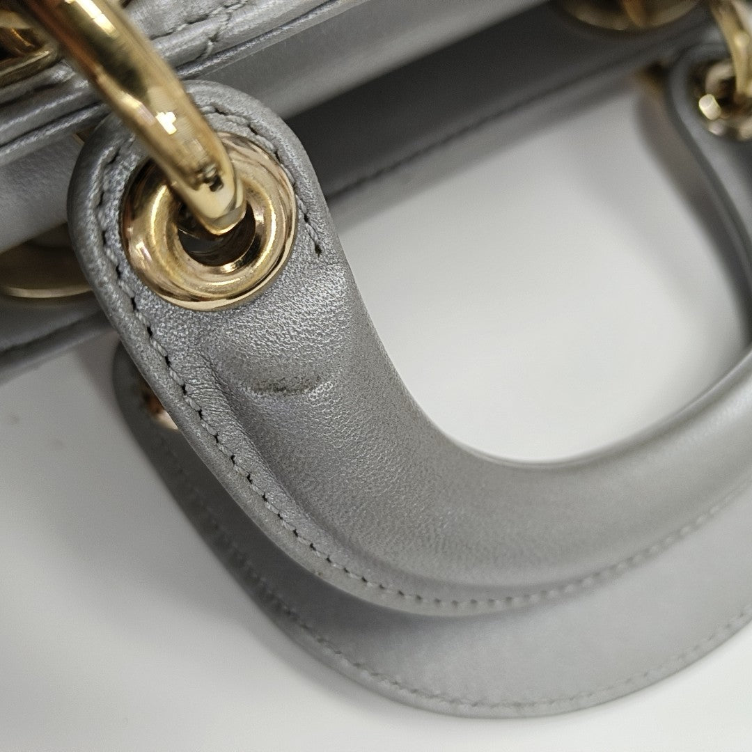 Lady Dior Mini Cannage Lambskin Gray