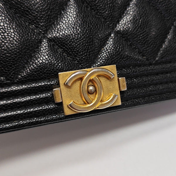 BOY CHANEL Mini Quilted Grained Calfskin Black Wallet